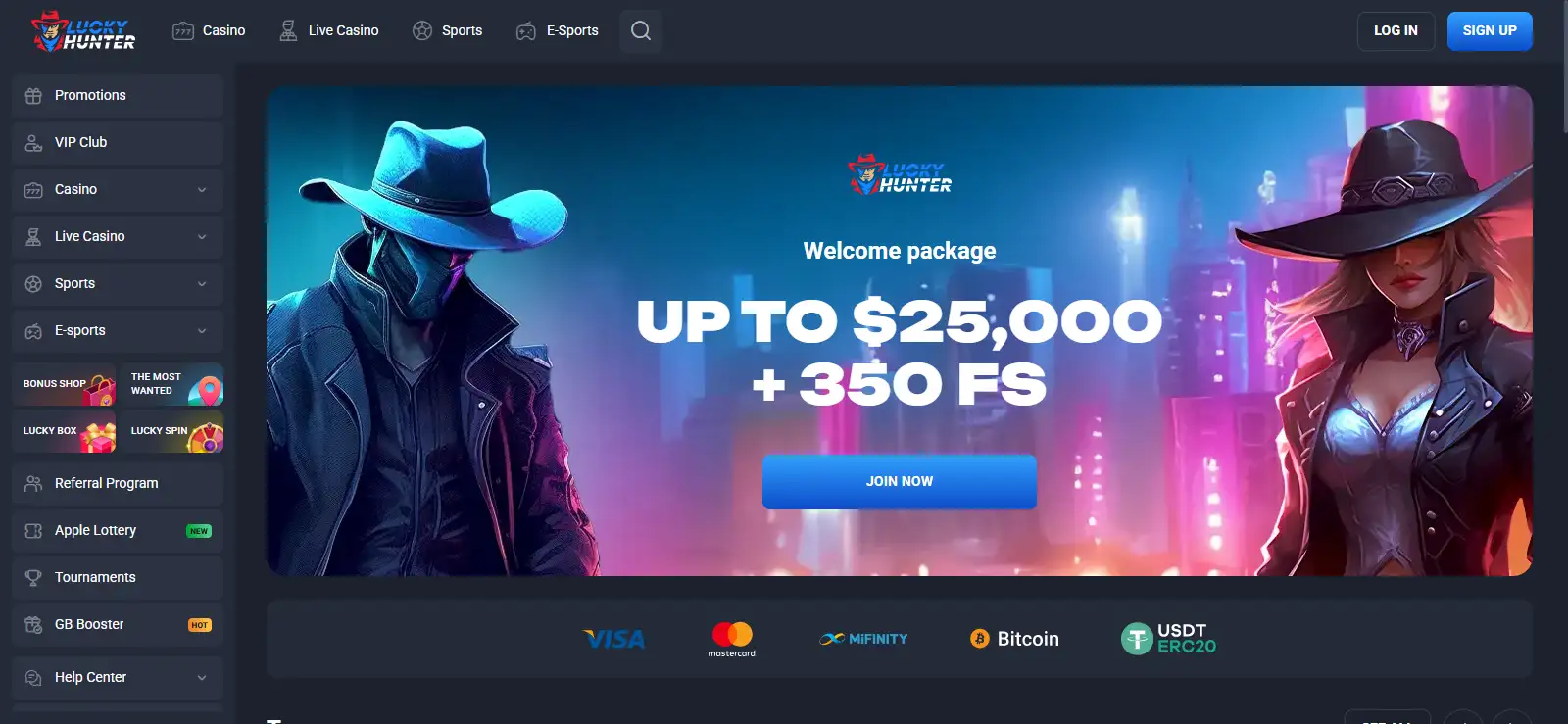 Lucky Hunter English-AU site showing Australian localisation and product navigation